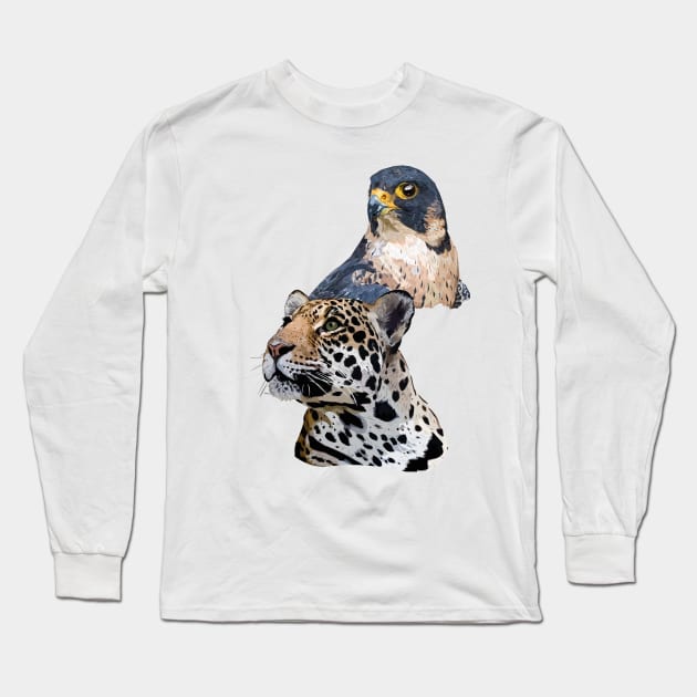 Peregrine Falcon and Jaguar Long Sleeve T-Shirt by obscurite